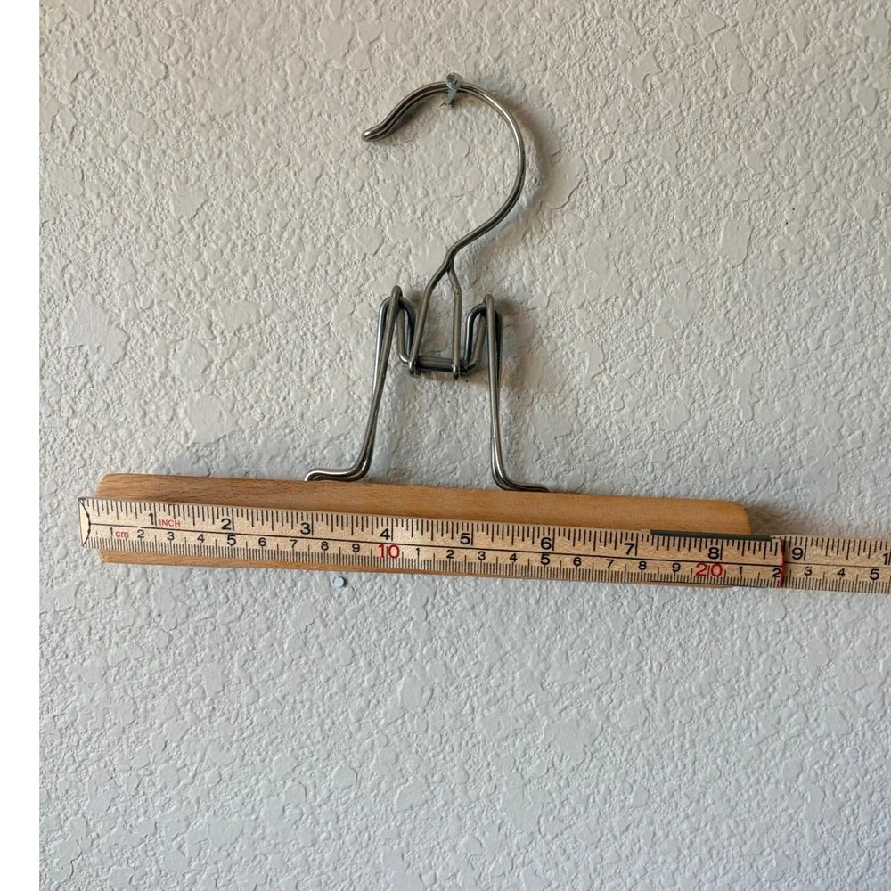 Vintage Wood Pant Hanger Metal Spring Clamp Skirt Trouser Hanger Natural‎ Finish